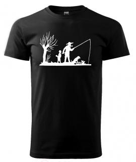 Rybář a jeho syn - originální rybářské tričko s potiskem Pánské/Dámské: Dámské černé, Velikost: L