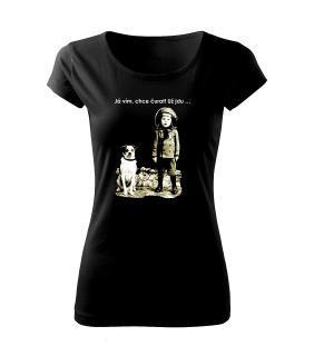 Spokojený pes - vtipné tričko s retro potiskem Pánské/Dámské: Dámské černé, Velikost: L