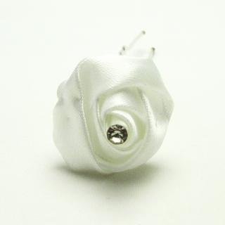 Bílá růže s kamínkem, 20mm, vlásenka