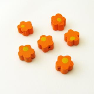 Dřevěné korálky, kytičky (6ks/bal) Barva: Oranžová