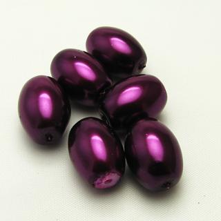 Oválné voskované perly, 10x14mm (6ks/bal) Barva: Fialová, tmavá