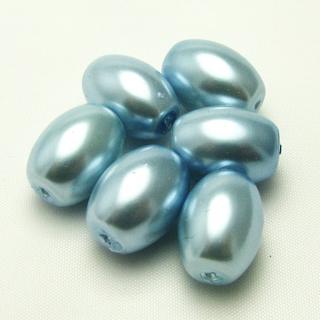 Oválné voskované perly, 10x14mm (6ks/bal) Barva: Modrá, světlá