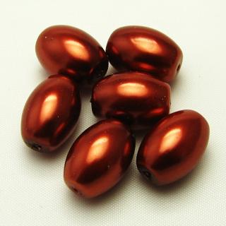 Oválné voskované perly, 10x14mm (6ks/bal) Barva: Oranžová, tmavá