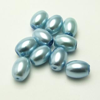 Oválné voskované perly, 8x11mm (10ks/bal) Barva: Modrá, světlá