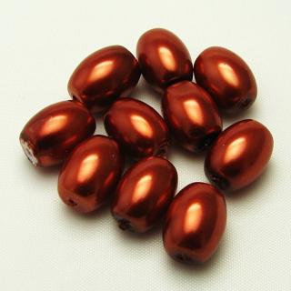 Oválné voskované perly, 8x11mm (10ks/bal) Barva: Oranžová, tmavá