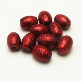 Oválné vroubkované perly, 8x11mm (10ks/bal) Barva: Červená