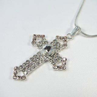 Stříbrný křížek, růžový, náhrdelník