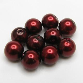 Voskované perly, 10mm (10ks/bal) Barva: Bordó