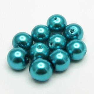 Voskované perly, 10mm (10ks/bal) Barva: Tyrkysová