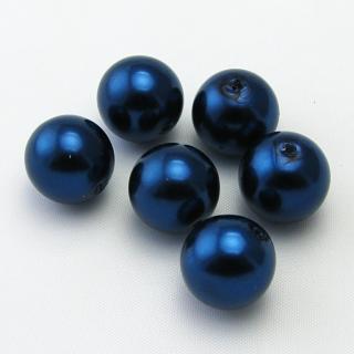 Voskované perly, 12mm (6ks/bal) Barva: Modrá, tmavá