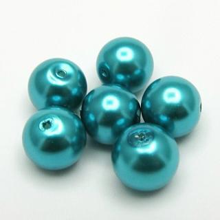 Voskované perly, 12mm (6ks/bal) Barva: Tyrkysová