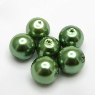 Voskované perly, 12mm (6ks/bal) Barva: Zelená