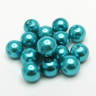 Voskované perly, 8mm (15ks/bal) Barva: Tyrkysová