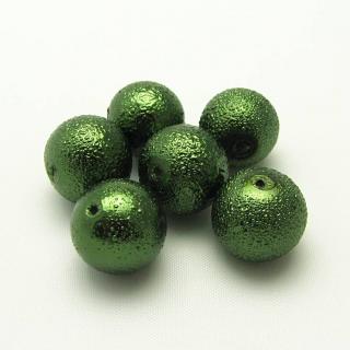 Vroubkované perly, 12mm (6ks/bal) Barva: Zelená, tmavá