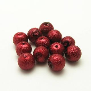Vroubkované perly, 8mm (12ks/bal) Barva: Červená