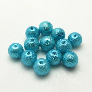 Vroubkované perly, 8mm (12ks/bal) Barva: Tyrkysová