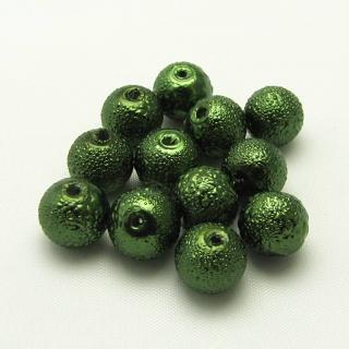 Vroubkované perly, 8mm (12ks/bal) Barva: Zelená, tmavá