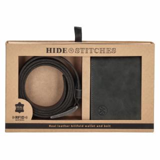 Pánský dárkový set kožený pásek a peněženka Hide & Stitches Idaho 18997 černá