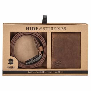 Pánský dárkový set kožený pásek a peněženka Hide & Stitches Idaho 18997 hnědá