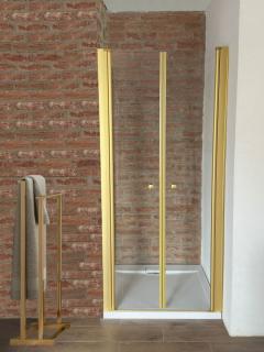 Komfort T2 85 gold - sprchové dvoukřídlé dveře 81-86x190 cm  dveře disponují zdvihacím pantem, čiré bezpečnostní sklo 6 mm