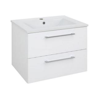 Koupelnová skříňka s keramickým umyvadlem Saona W 60  V moderní bílé barvě a s čelními plochami ve vysokém lesku