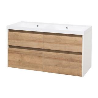 Opto, koupelnová skříňka. umyvadlo z litého mramoru, bílá/dub, 4 zásuvky, 1210x580x458 mm  Skříňka má laserové opracování hran, je dodávána smontovaná…