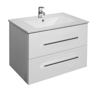 Trento W 75 bílá -  koupelnová skříňka závěsná zásuvková s keramickým umyvadlem  zpomalovací mechanismus SoftClose