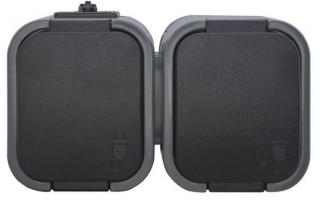 Zásuvka dvojnásobná 2x2p+Z 16A/250V s víčkem IP54 šedá-černá