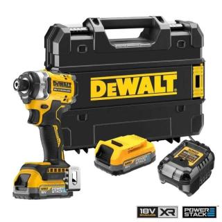 DCF860E2T DeWALT Kompaktní bezuhlíkový rázový utahovák 1/4 , 282Nm, XR 18V, 2x 1,7Ah POWERSTACK, TSTAK