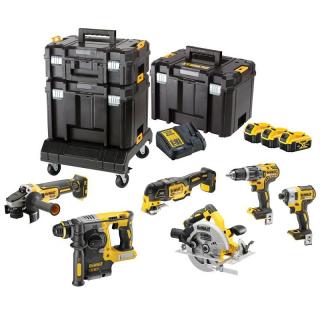 DCK685P3T DeWALT AKU kombinovaná sada XR 18V, 3x 5,0Ah Li-Ion, 3x TSTAK, Podvozek s kolečky (DCD796, DCH273, DCF887, DCS355, DCS570, DCG405, DCB184, TSTAK, Podvozek)