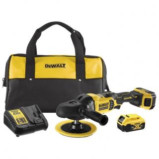 DCM849P2 DeWALT Aku bezuhlíková leštička 18V, 125-180 mm, 2x 5.0 Ah Li-Ion,v brašně