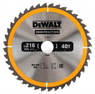 DT1953 DeWALT Pilový kotouč 216 x 30 mm, 40 zubů