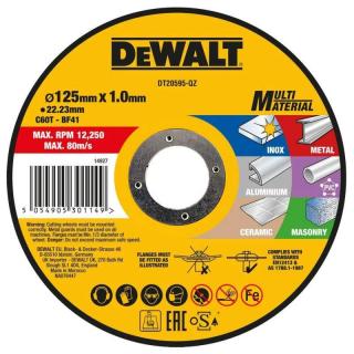 DT20595 DeWALT Multimateriálový řezný kotouč 125 x 22,2 x 1,0 mm, na řezání nerezu, oceli, hliníku, PVC, keramiky, zdiva