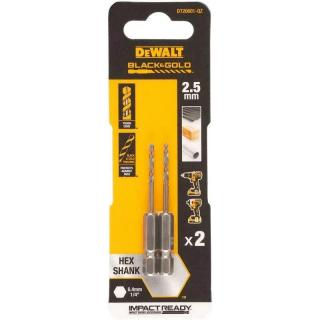 DT20601 DeWALT Vrták se šestihrannou stopkou 2,5 mm, BLACK AND GOLD, 2ks