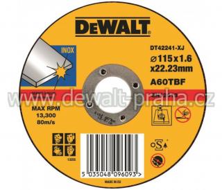 DT42241 DeWALT Řezný kotouč na nerez ocel 115 x 1,6 mm plochý Typ 1