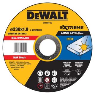 DT43909 DeWALT Řezný kotouč na nerezovou ocel 230 x 22,2 x 1,9 mm (nahrazuje DT42640 a DT43939)