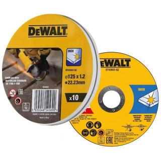 DT43922 DeWALT Sada řezných kotoučů na nerez, plochý, 125 x 22,2 x 1,2mm, 10 ks v kovové krabičce