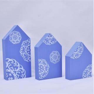 Modré domečky - dekorace (Dřevo)