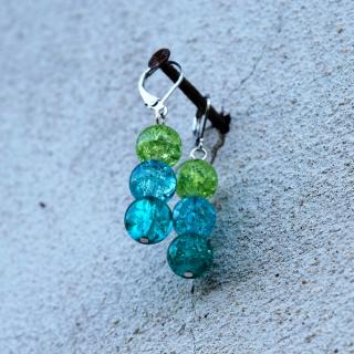 Práskačky modré se zelenou (ze skleněných práskaných perel)