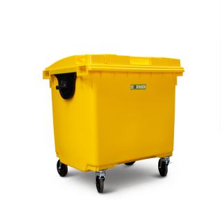 Plastový kontejner 1100 l, žlutý, ploché víko ve víku