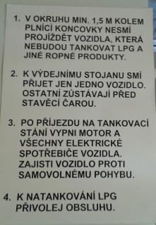 Tabulka - pokyny na LPG na čerpací stanice