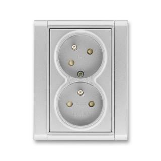 Zásuvka dvojnásobná bezšroubová, s clonkami, pootočená, 5513F-C02357 08, ABB, Time®, titanová (ABB, Time®, titanová)