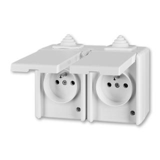 Zásuvka dvojnásobná, pro průběžnou montáž, IP 44, 5518-2069 B, ABB, Praktik, bílá (ABB, Praktik, bílá)