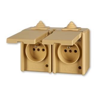 Zásuvka dvojnásobná, pro průběžnou montáž, IP 44, 5518-2069 D, ABB, Praktik, béžová (ABB, Praktik, béžová)