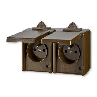 Zásuvka dvojnásobná, pro průběžnou montáž, IP 44, 5518-2069 H, ABB, Praktik, hnědá (ABB, Praktik, hnědá)