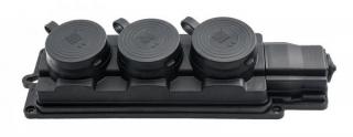 Zásuvka gumová 3-násobná s víčkem, 16A/250V, IP44, černá (D.3159M/3)