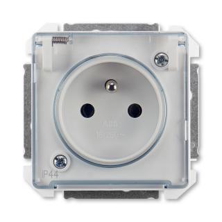 Zásuvka jednonásobná IP 44, 5518G-A02989 B1, ABB, Swing®, Swing®L, jasně bílá s průhledným víčkem (ABB, Swing®, Swing®L, jasně bílá)