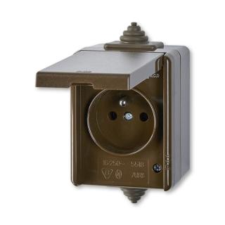 Zásuvka jednonásobná, pro průběžnou montáž, IP 44, 5518-2969 H, ABB, Praktik, hnědá (ABB, Praktik, hnědá)