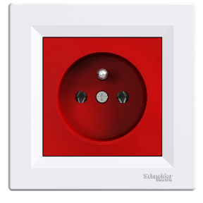 Zásuvka jednonásobná s přepěťovou ochranou, (EPH2800421P) (Schneider Electric, Asfora, červená / bílá)
