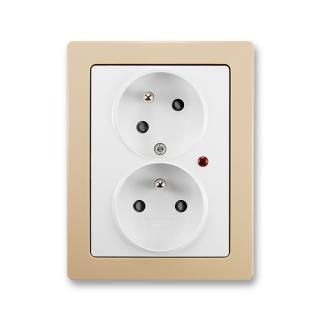 Zásuvka kompletní dvojnásobná, pootočená, přepěťová ochr., 5593J-C02357 B1C3, ABB, Swing®L, jasně bílá / mocca (ABB, Swing®L, jasně bílá / mocca)